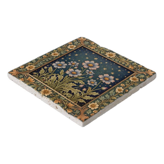 Whimsical Wildflower Evening Art Nouveau Style Trivet (Corner)