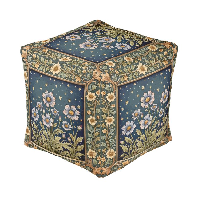 Whimsical Wildflower Evening Dusty Purple Floral Pouf (Angled Back)