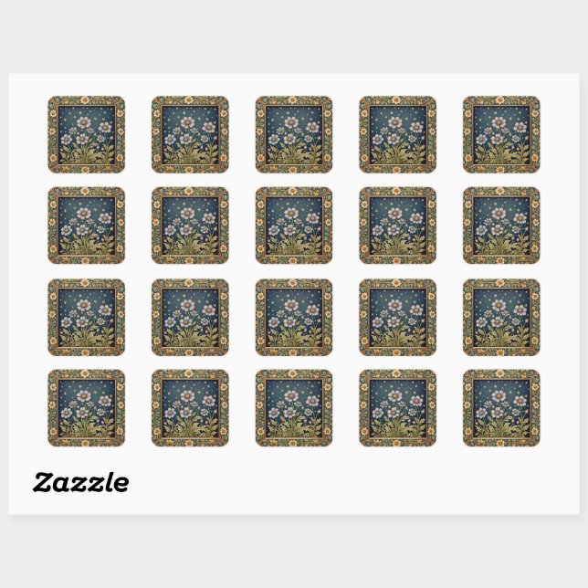 Whimsical Wildflower Evening Dusty Purple Floral Square Sticker (Sheet)