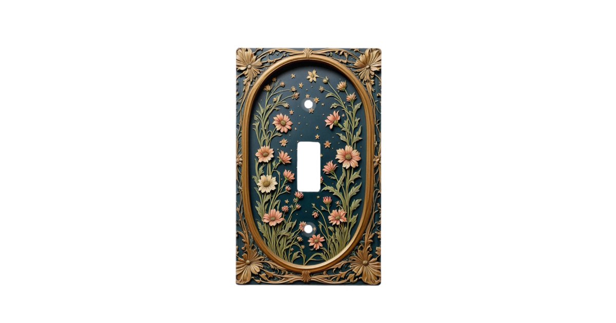 Decorative 1-Gang Outlet Covers – Black Gold Flowers Vintage Boho Botanical Floral Switch Plate For Bathroom, Bedroom, Living Room (2-Pack, Painted Screws)