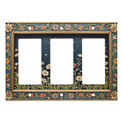 Whimsical Wildflower Evening Triple Rocker Light Switch Cover