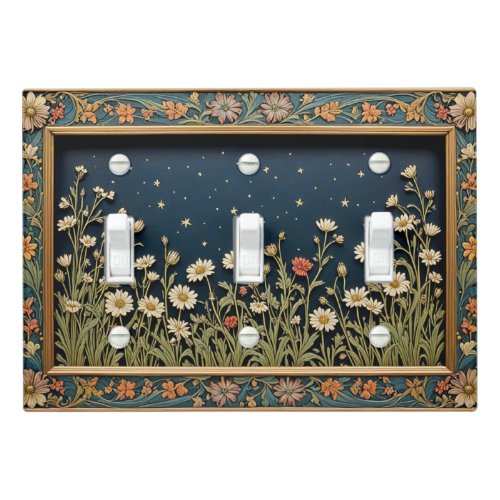 Whimsical Wildflower Evening Triple Toggle Light Switch Cover