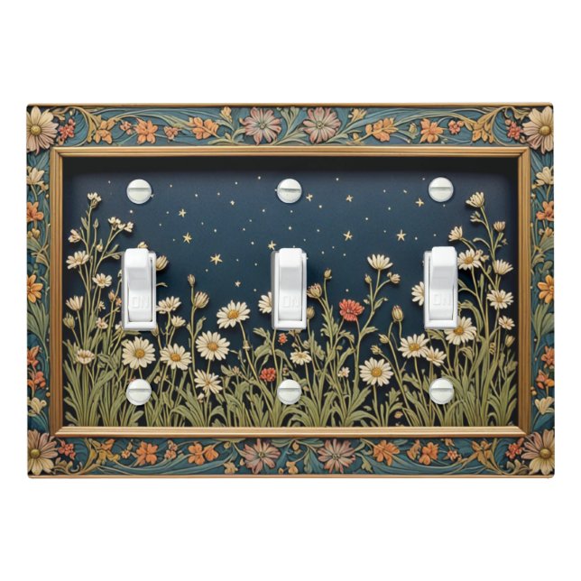 Whimsical Wildflower Evening Triple Toggle Light Switch Cover (In Situ)