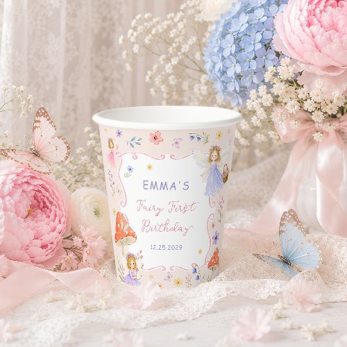 Whimsical Wildflower Fairy First 1st Birthday Paper Cups