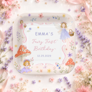 Whimsical Wildflower Fairy First 1st Birthday Paper Plates