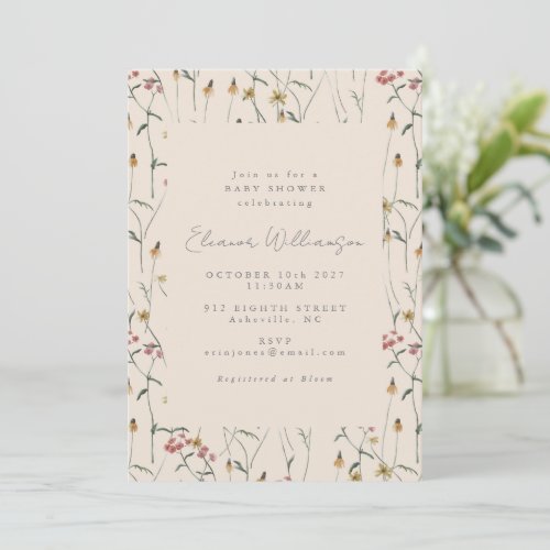 Whimsical Wildflower Floral Boho Baby Shower Invitation