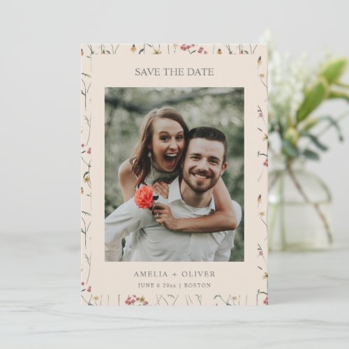 Whimsical Wildflower Floral Fall Wedding Photo Save The Date