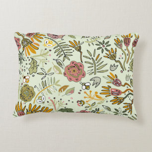 Whimsical Wildflower Garden & Bumblebee Pattern Accent Pillow