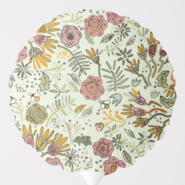 Whimsical Wildflower Garden & Bumblebee Pattern Balloon (Front)