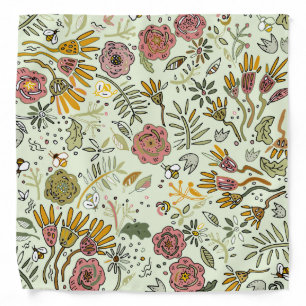 Whimsical Wildflower Garden & Bumblebee Pattern Bandana