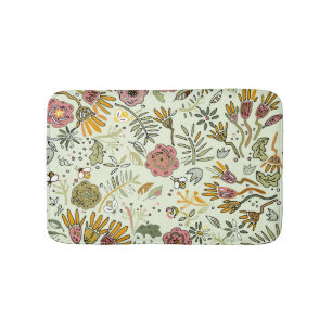 Whimsical Wildflower Garden & Bumblebee Pattern Bath Mat
