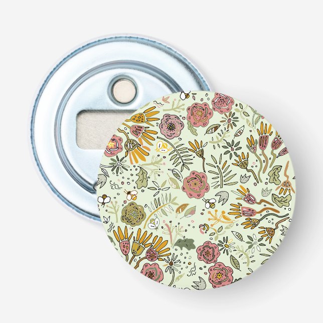 Whimsical Wildflower Garden & Bumblebee Pattern Bottle Opener (Front)