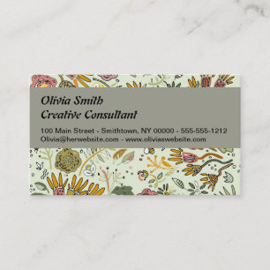 Whimsical Wildflower Garden & Bumblebee Pattern Business Card