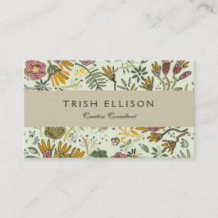 Whimsical Wildflower Garden & Bumblebee Pattern Business Card