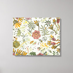 Whimsical Wildflower Garden & Bumblebee Pattern Canvas Print