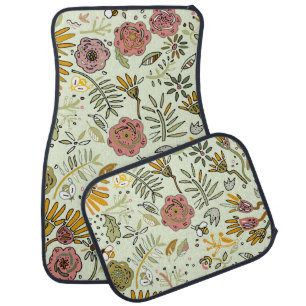 Whimsical Wildflower Garden & Bumblebee Pattern Car Floor Mat