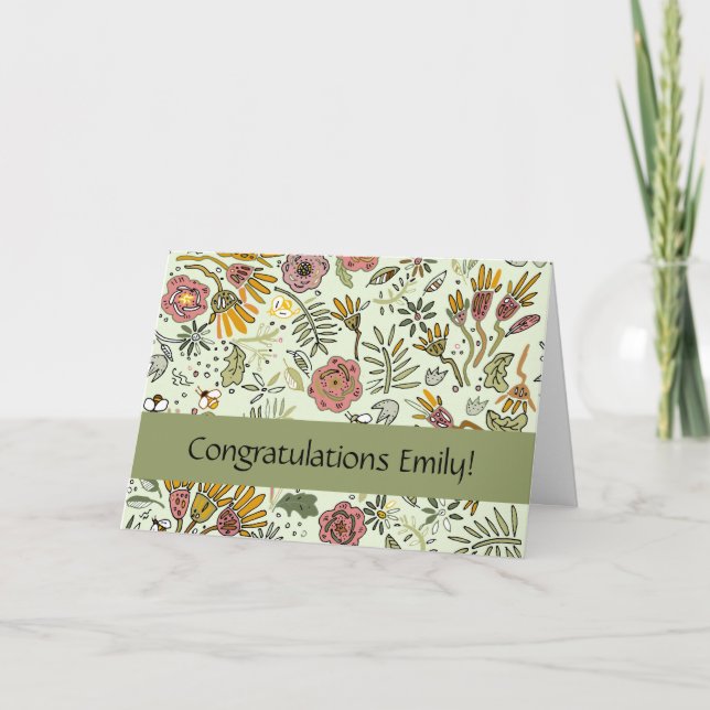 Whimsical Wildflower Garden & Bumblebee Pattern Card (Front)