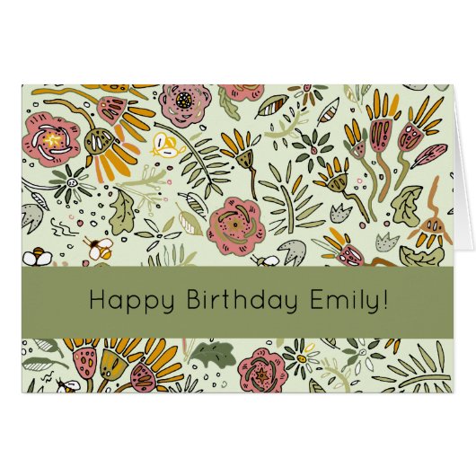 Whimsical Wildflower Garden & Bumblebee Pattern Cards (Front Horizontal)