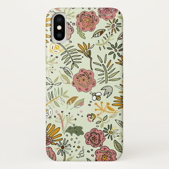 Whimsical Wildflower Garden & Bumblebee Pattern Case-Mate iPhone Case (Back)