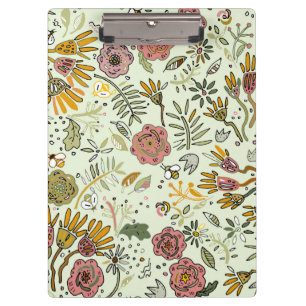 Whimsical Wildflower Garden & Bumblebee Pattern Clipboard