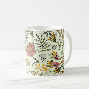 Whimsical Wildflower Garden & Bumblebee Pattern Coffee Mug
