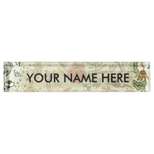 Whimsical Wildflower Garden & Bumblebee Pattern Desk Name Plate