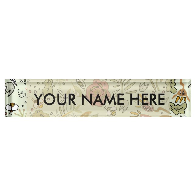Whimsical Wildflower Garden & Bumblebee Pattern Desk Name Plate (Front)