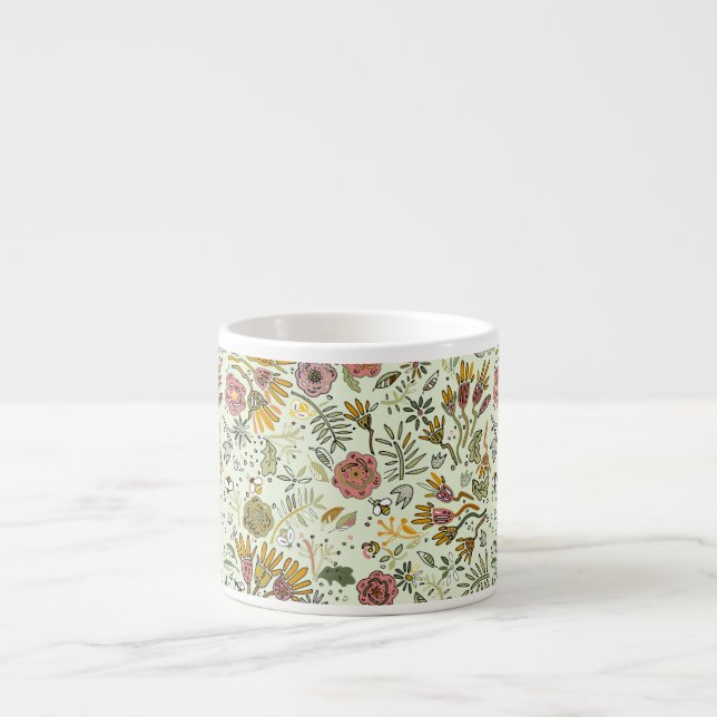 Whimsical Wildflower Garden & Bumblebee Pattern Espresso Cup (Front)