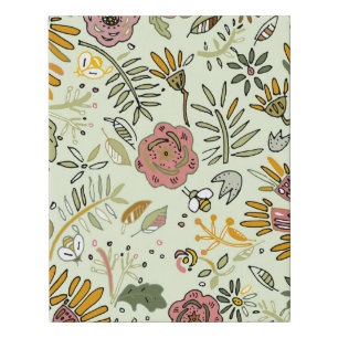 Whimsical Wildflower Garden & Bumblebee Pattern Faux Canvas Print