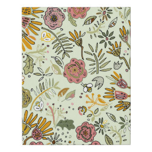 Whimsical Wildflower Garden & Bumblebee Pattern Faux Canvas Print