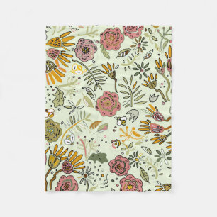 Whimsical Wildflower Garden & Bumblebee Pattern Fleece Blanket