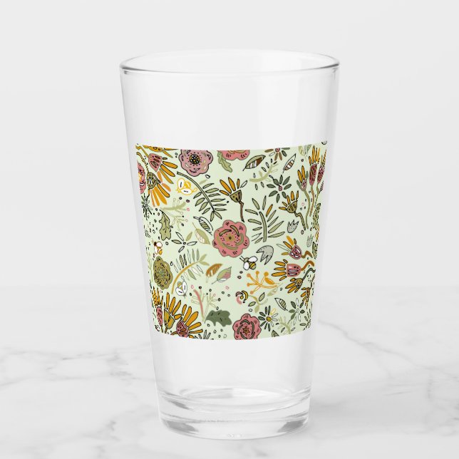 Whimsical Wildflower Garden & Bumblebee Pattern Glass (Front)