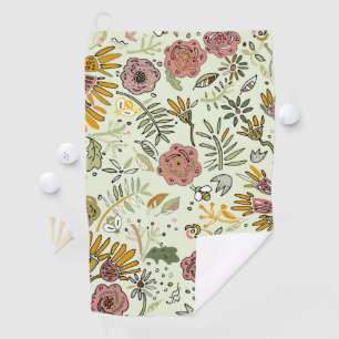 Whimsical Wildflower Garden & Bumblebee Pattern Golf Towel