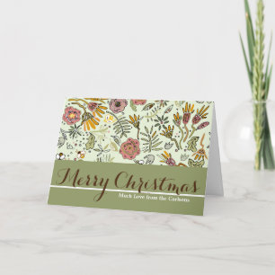 Whimsical Wildflower Garden & Bumblebee Pattern Holiday Card