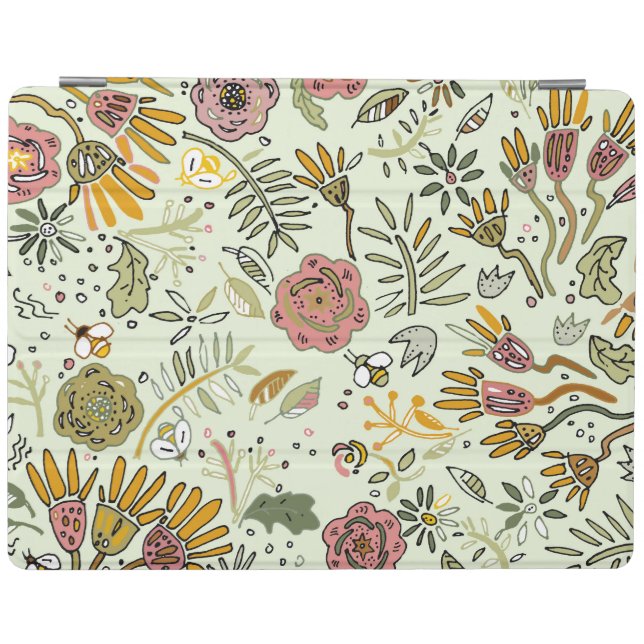 Whimsical Wildflower Garden & Bumblebee Pattern iPad Smart Cover (Horizontal)