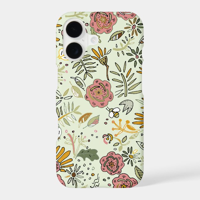 Whimsical Wildflower Garden & Bumblebee Pattern Iphone Case (Back)