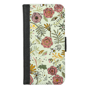 Whimsical Wildflower Garden & Bumblebee Pattern iPhone 8/7 Wallet Case