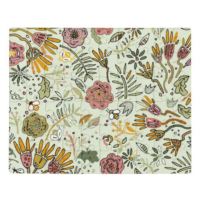 Whimsical Wildflower Garden & Bumblebee Pattern Jigsaw Puzzle (Puzzle Horizontal)