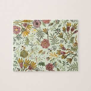 Whimsical Wildflower Garden & Bumblebee Pattern Jigsaw Puzzle