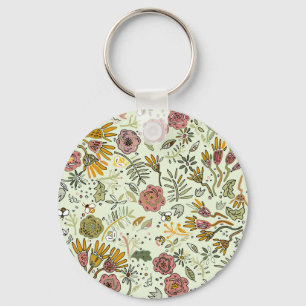 Whimsical Wildflower Garden & Bumblebee Pattern Keychain