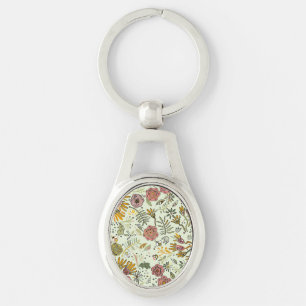 Whimsical Wildflower Garden & Bumblebee Pattern Keychain