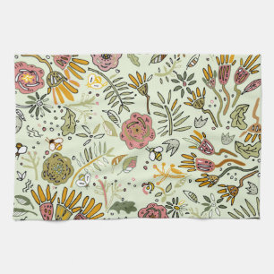 Whimsical Wildflower Garden & Bumblebee Pattern Kitchen Towel