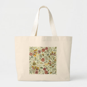 Whimsical Wildflower Garden & Bumblebee Pattern Large Tote Bag
