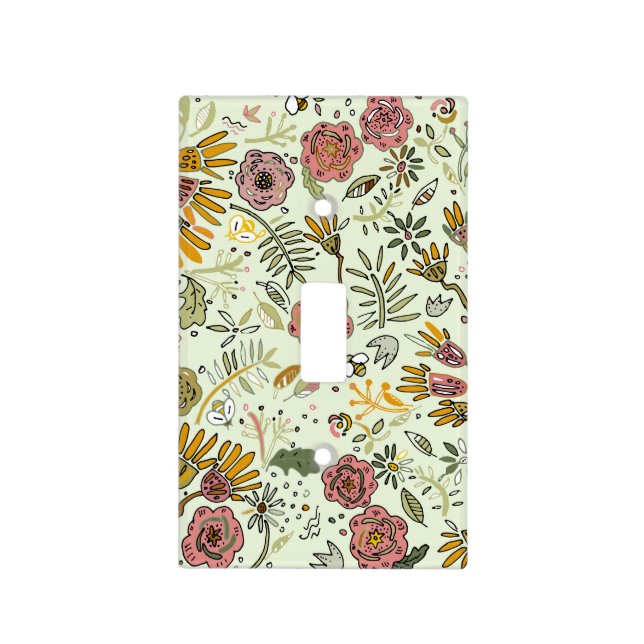 Whimsical Wildflower Garden & Bumblebee Pattern Light Switch Cover (Front)