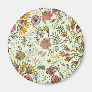 Whimsical Wildflower Garden & Bumblebee Pattern Magnet