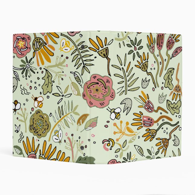 Whimsical Wildflower Garden & Bumblebee Pattern Mini Binder (Background)
