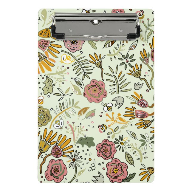 Whimsical Wildflower Garden & Bumblebee Pattern Mini Clipboard (Front)