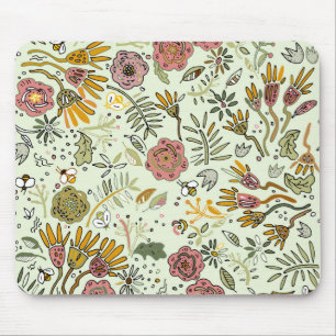 Whimsical Wildflower Garden & Bumblebee Pattern Mouse Pad