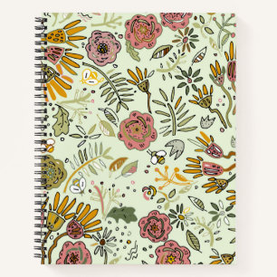 Whimsical Wildflower Garden & Bumblebee Pattern Notebook