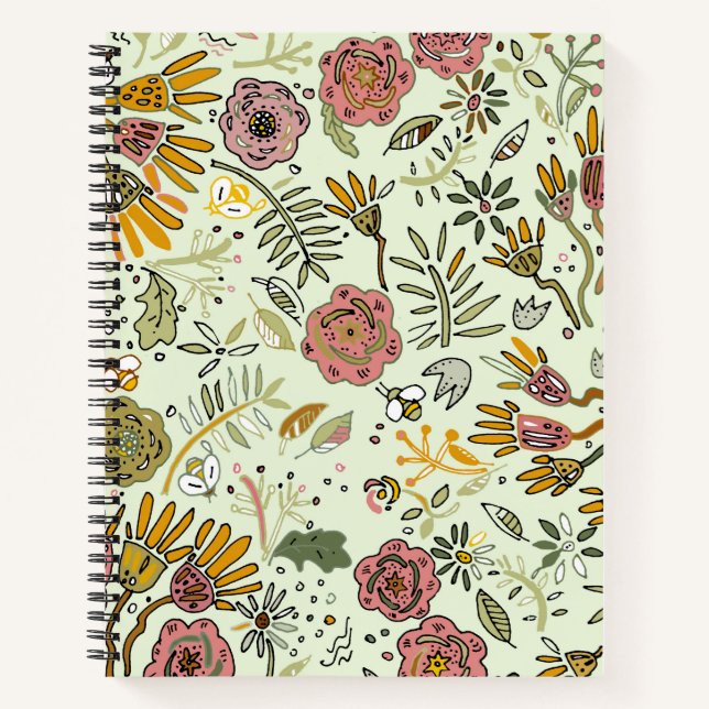 Whimsical Wildflower Garden & Bumblebee Pattern Notebook (Front)